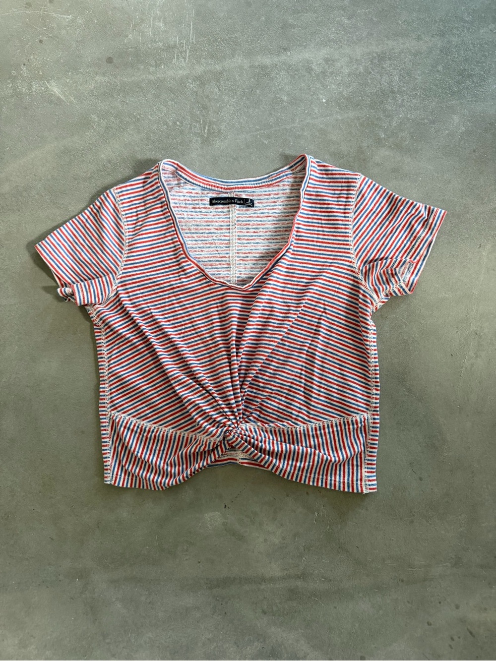 Abercrombie & Fitch Red and Blue Striped Twist-Front Crop Top